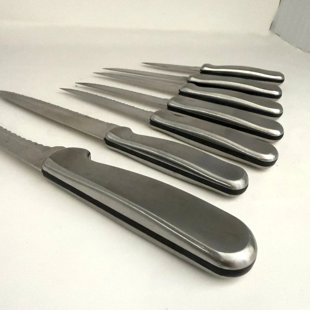 Ginsu Stainless Steel 7 Piece Serrated Knife Set Silver Tone Kitchen Cutlery